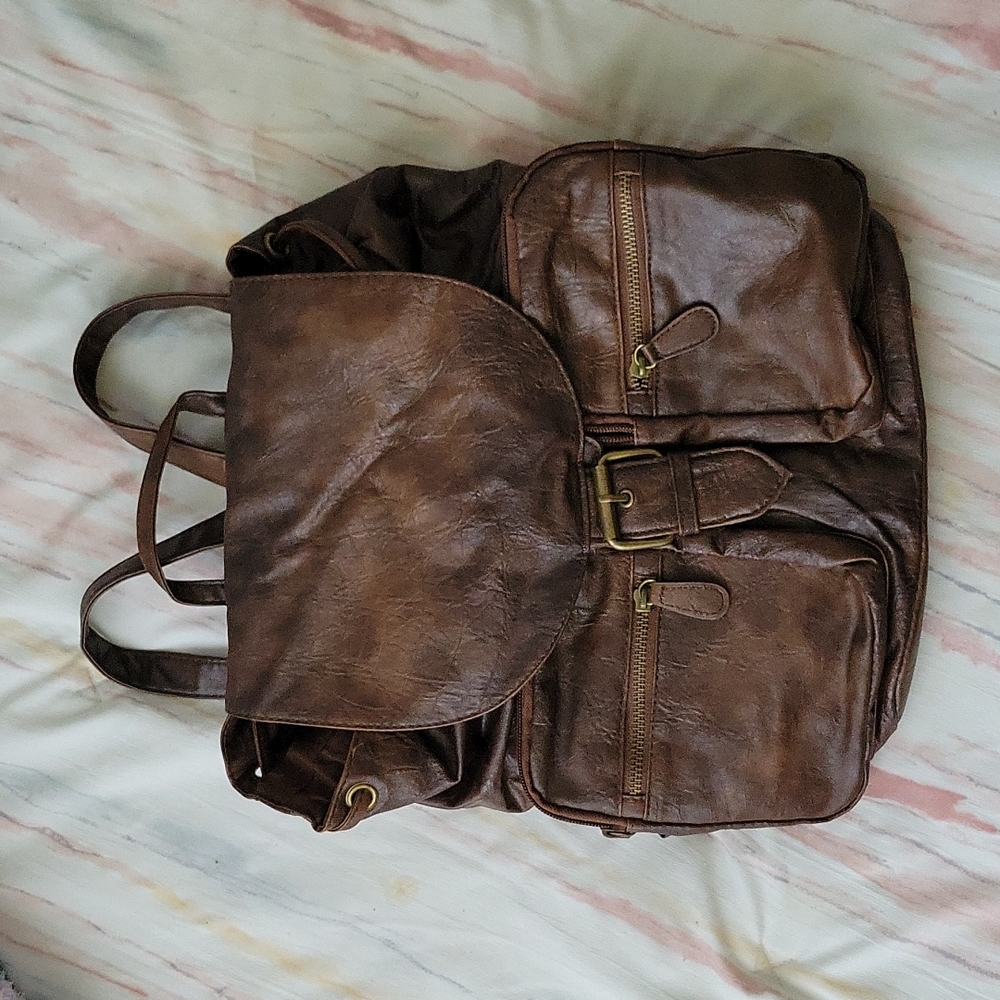 Decree faux leather backpack distressed brown